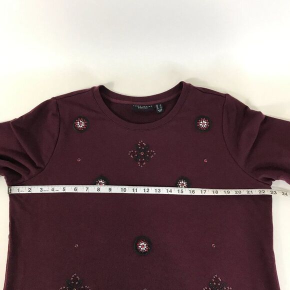 Susan Graver Weekend French Terry Embellished Top Women's Large Burgundy Holiday - Picture 7 of 12